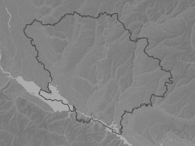 Poltava, Ukrayna bölgesi. Gölleri ve nehirleri olan gri tonlama yükseklik haritası