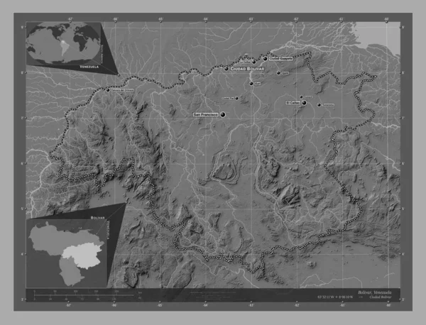 Болівар Штат Венесуела Білевелівська Карта Висот Озерами Річками Місця Розташування — стокове фото
