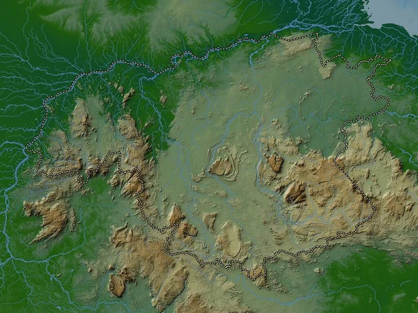 Bolivar Stan Wenezuela Kolorowa Mapa Wzniesień Jeziorami Rzekami — Zdjęcie stockowe