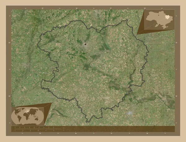 ハルキウ ウクライナの地域 低解像度衛星地図 コーナー補助位置図 — ストック写真