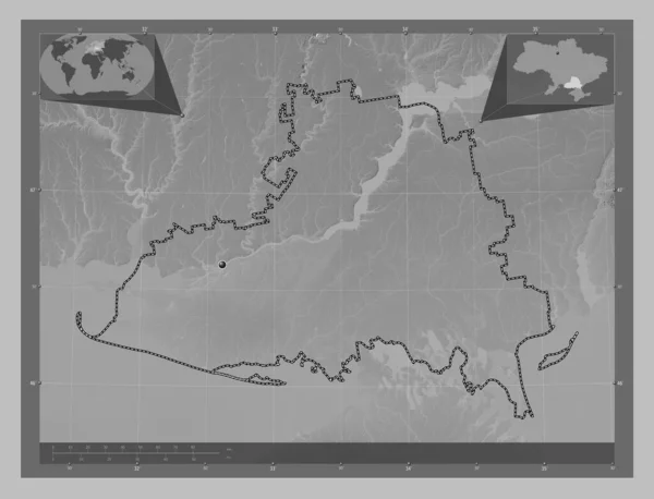 Kherson Regione Dell Ucraina Mappa Elevazione Scala Grigi Con Laghi — Foto Stock