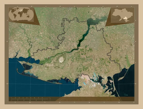 ヘルソン ウクライナの地域 低解像度衛星地図 コーナー補助位置図 — ストック写真