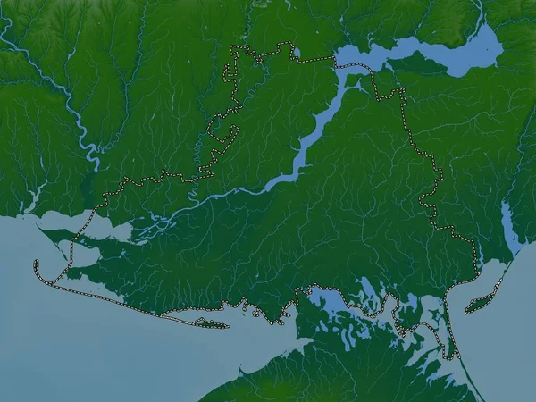 Chersoń Region Ukrainy Kolorowa Mapa Wzniesień Jeziorami Rzekami — Zdjęcie stockowe
