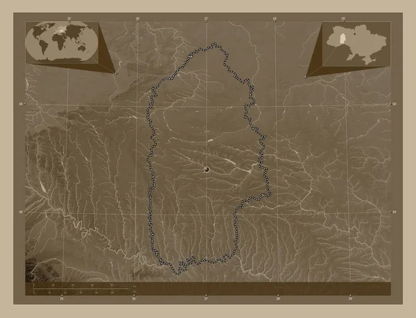 Хмельницкий Обл Украины Карта Высоты Окрашенная Сепиевые Тона Озерами Реками — стоковое фото