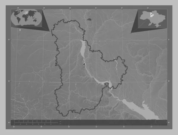 Киев Область Украины Карта Высот Оттенках Серого Озерами Реками Вспомогательные — стоковое фото