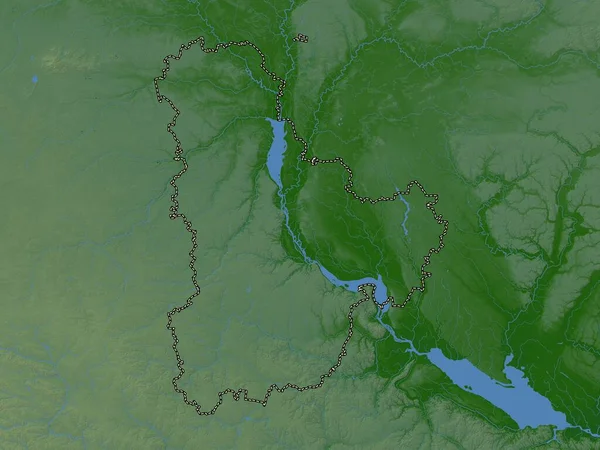 Kiew Region Der Ukraine Farbige Höhenkarte Mit Seen Und Flüssen — Stockfoto