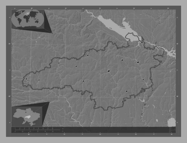 Kirovohrad Região Ucrânia Bilevel Mapa Elevação Com Lagos Rios Locais — Fotografia de Stock