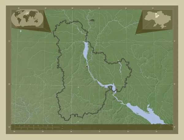 Kyjev Oblast Ukrajiny Zdvihová Mapa Zbarvená Stylu Wiki Jezery Řekami — Stock fotografie