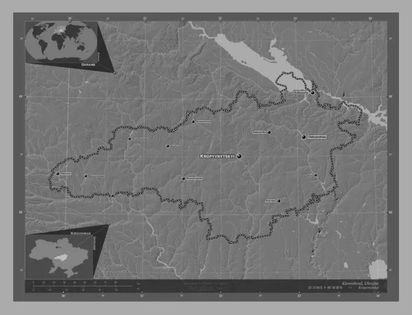 Kirovohrad Regio Van Oekraïne Hoogteplattegrond Met Meren Rivieren Locaties Namen — Stockfoto