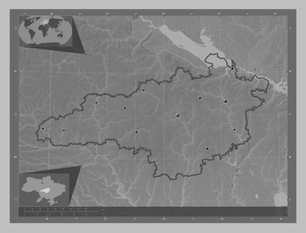 Kirovohrad Região Ucrânia Mapa Elevação Escala Cinza Com Lagos Rios — Fotografia de Stock
