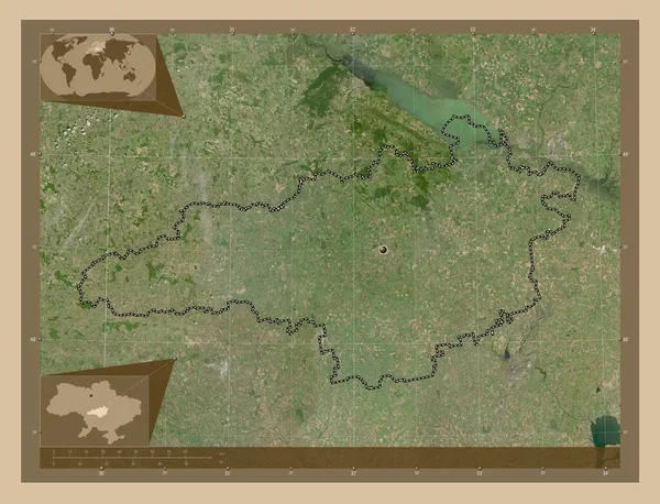 ウクライナの地域のKirovohrad 低解像度衛星地図 コーナー補助位置図 — ストック写真