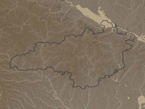 Kirovohrad, Ukrayna bölgesi. Yükseklik haritası sepya tonlarında göller ve nehirlerle renklendirilmiş