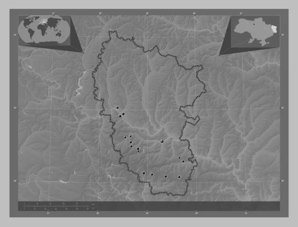 Luhan Regione Dell Ucraina Mappa Elevazione Scala Grigi Con Laghi — Foto Stock