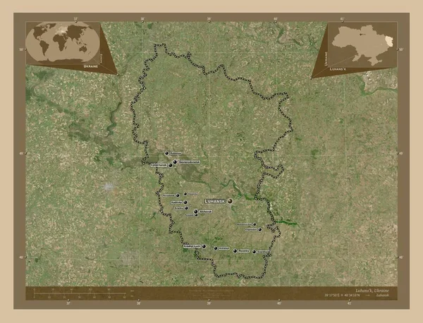 Luhans Regionen Ukraina Lågupplöst Satellitkarta Platser Och Namn Större Städer — Stockfoto