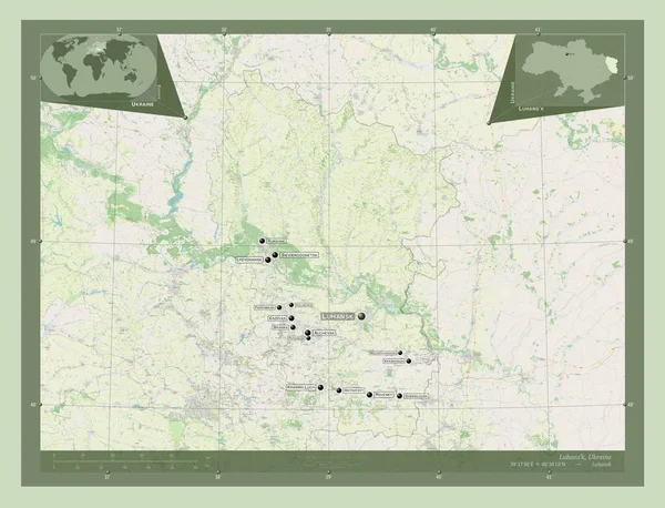 Luhans Región Ucrania Open Street Map Ubicaciones Nombres Las Principales —  Fotos de Stock