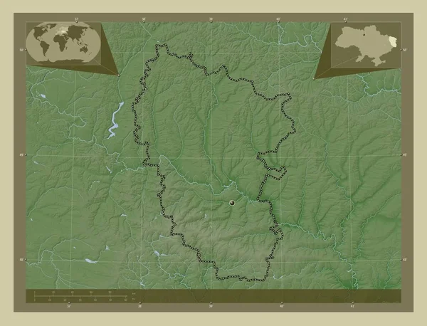 Luhans Region Ukraine Elevation Map Colored Wiki Style Lakes Rivers — Stock Photo, Image