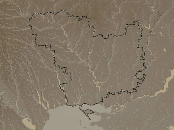 Mykolayiv Região Ucrânia Mapa Elevação Colorido Tons Sépia Com Lagos — Fotografia de Stock