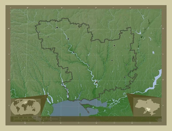 Mykolayiv Región Ucrania Mapa Elevación Coloreado Estilo Wiki Con Lagos —  Fotos de Stock