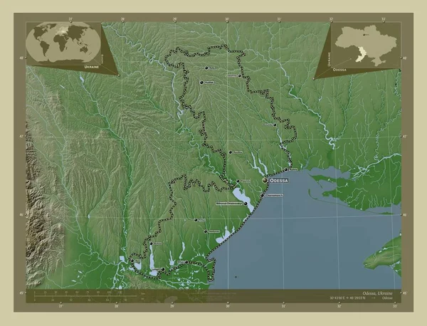 Odessa Ukrayna Bölgesi Yükseklik Haritası Göller Nehirlerle Wiki Tarzında Renklendirilmiş — Stok fotoğraf