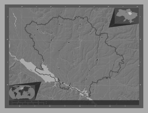 Poltava Ukrajna Régiója Kétszintes Domborzati Térkép Tavakkal Folyókkal Régió Nagyvárosainak — Stock Fotó
