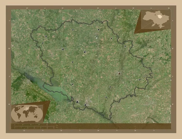 Poltava Ukrajna Régiója Kis Felbontású Műholdas Térkép Régió Nagyvárosainak Elhelyezkedése — Stock Fotó