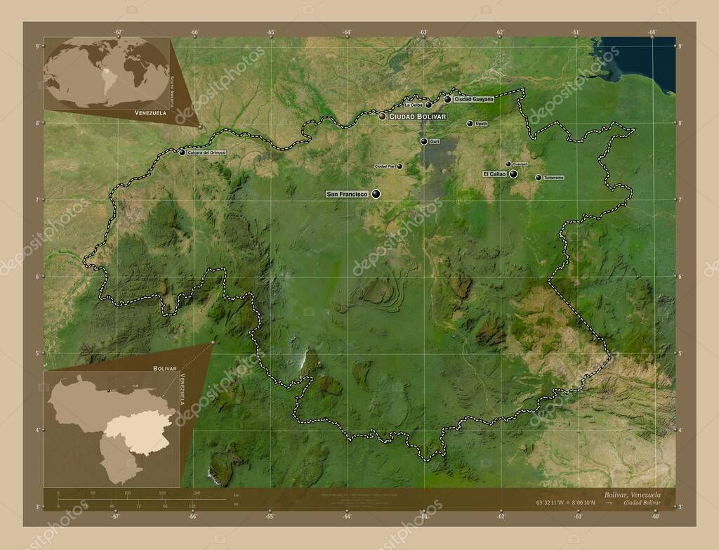 Bolívar, estado de Venezuela. Mapa satelital de baja resolución