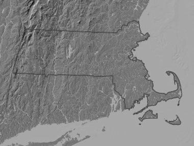 Massachusetts, Amerika Birleşik Devletleri. Gölleri ve nehirleri olan çift seviyeli yükseklik haritası