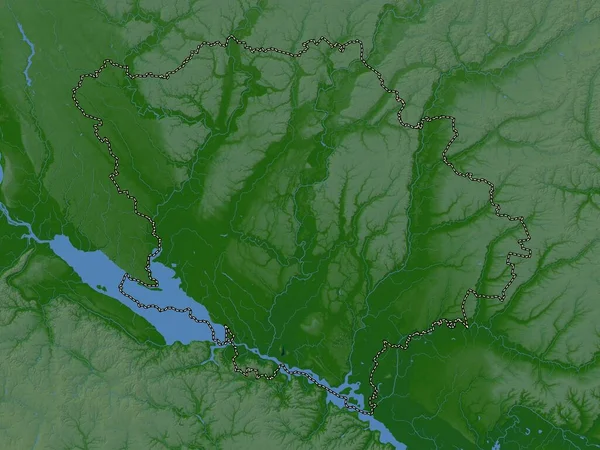 乌克兰Poltava地区 带有湖泊和河流的彩色高程图 — 图库照片