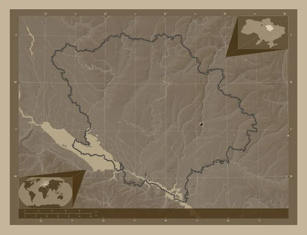 Полтава Область Украины Карта Высоты Окрашенная Сепиевые Тона Озерами Реками — стоковое фото