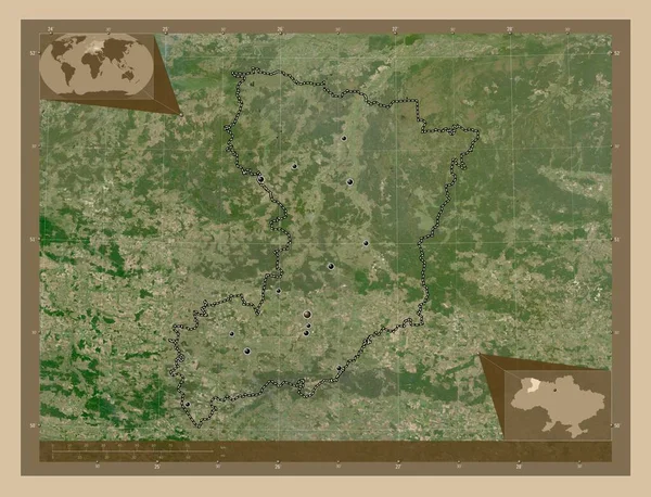 Rivne 乌克兰地区 低分辨率卫星地图 该区域主要城市的所在地点 角辅助位置图 — 图库照片