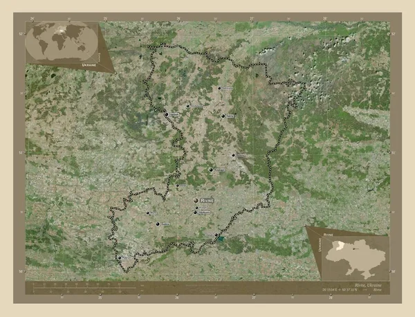 Riwne Region Der Ukraine Hochauflösende Satellitenkarte Orte Und Namen Der — Stockfoto