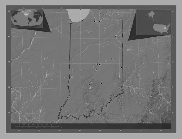 Indiana Estados Unidos América Bilevel Mapa Elevação Com Lagos Rios — Fotografia de Stock
