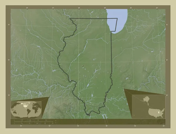 Иллинойс Штат Соединенные Штаты Америки Карта Высоты Окрашенная Вики Стиле — стоковое фото