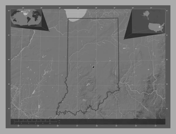 Indiana State United States America Bilevel Elevation Map Lakes Rivers — Stock Photo, Image