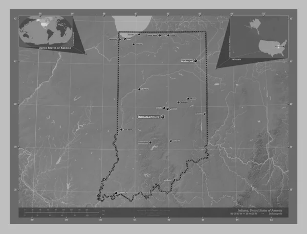 Indiana État Des États Unis Carte Altitude Niveaux Gris Avec — Photo