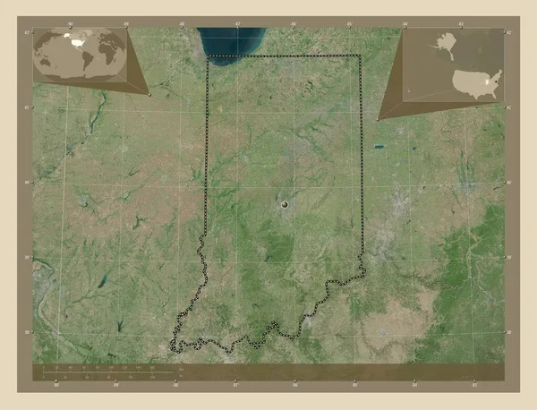 インディアナ州 アメリカの州 高解像度衛星地図 コーナー補助位置図 — ストック写真