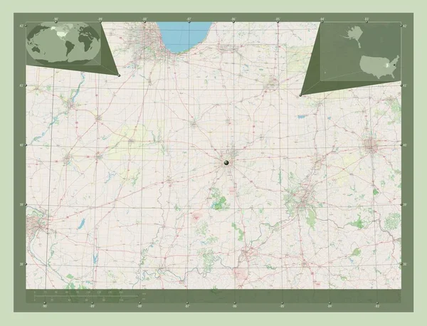 Indiana Staat Van Verenigde Staten Van Amerika Open Plattegrond Hulplocatiekaarten — Stockfoto