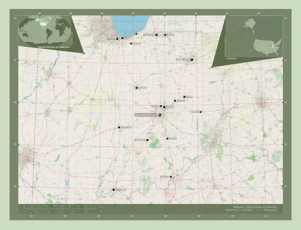 Indiana State United States America Open Street Map Locations Names — Stock Photo, Image