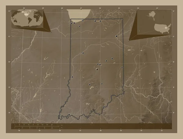 Indiana State United States America Elevation Map Colored Sepia Tones — Stock Photo, Image