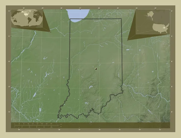 Indiana Staat Van Verenigde Staten Van Amerika Hoogtekaart Gekleurd Wiki — Stockfoto