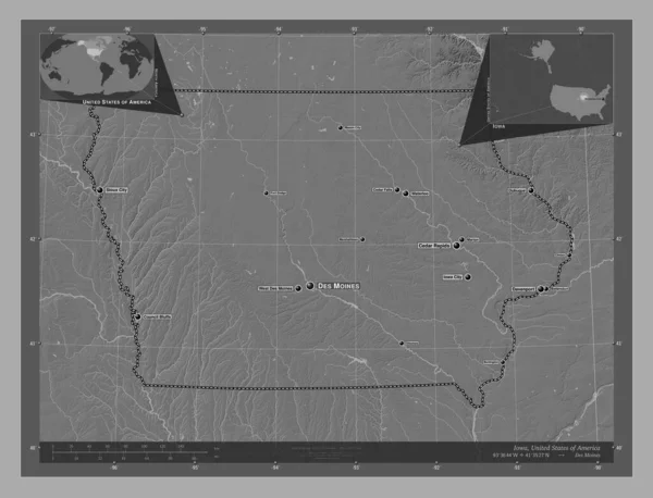 Айова Штат Соединенные Штаты Америки Карта Рельефа Билевела Озерами Реками — стоковое фото