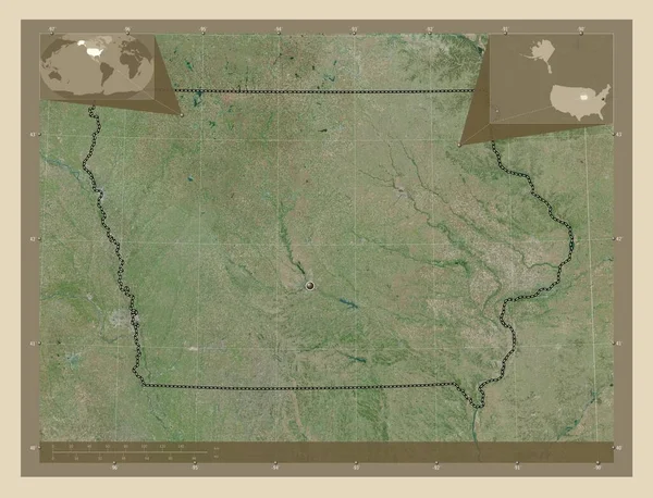 Iowa Amerikai Egyesült Államok Nagy Felbontású Műholdas Térkép Saroktérképek Kiegészítő — Stock Fotó