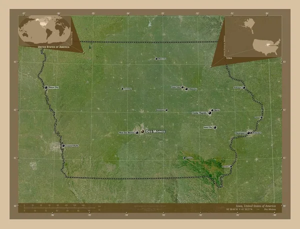 Iowa Staat Van Verenigde Staten Van Amerika Lage Resolutie Satellietkaart — Stockfoto