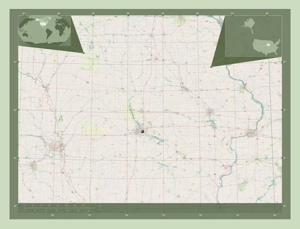 Айова Штат Сполучених Штатів Америки Відкрита Карта Вулиць Кутові Допоміжні — стокове фото
