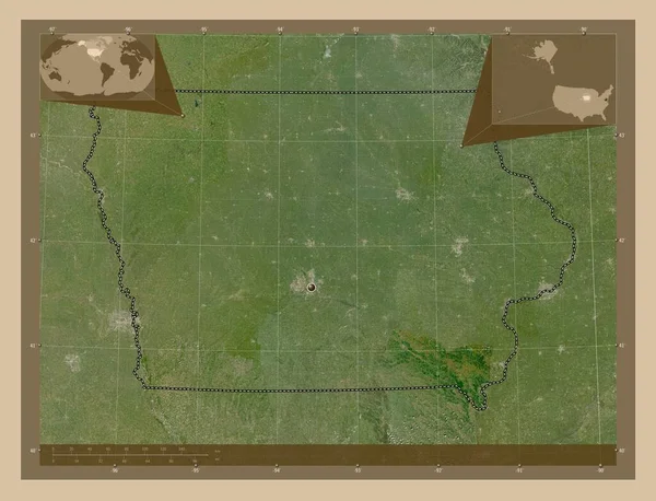 Iowa Staat Van Verenigde Staten Van Amerika Lage Resolutie Satellietkaart — Stockfoto