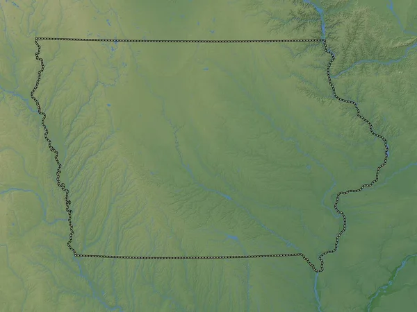 Iowa Amerikai Egyesült Államok Színes Domborzati Térkép Tavakkal Folyókkal — Stock Fotó
