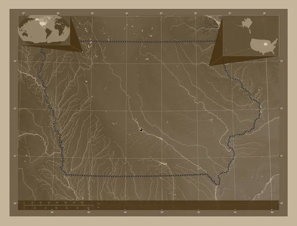 Айова Штат Соединенные Штаты Америки Карта Высоты Окрашенная Сепиевые Тона — стоковое фото