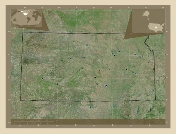 Kansas Bundesstaat Der Vereinigten Staaten Von Amerika Hochauflösende Satellitenkarte Standorte — Stockfoto