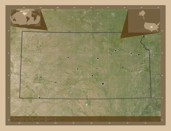 Κάνσας Πολιτεία Των Ηπα Δορυφορικός Χάρτης Χαμηλής Ανάλυσης Τοποθεσίες Μεγάλων — Φωτογραφία Αρχείου