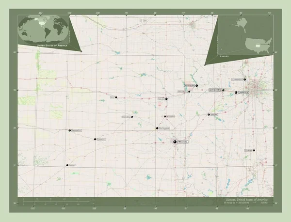 Kansas State United States America Open Street Map Locations Names — Stock Photo, Image
